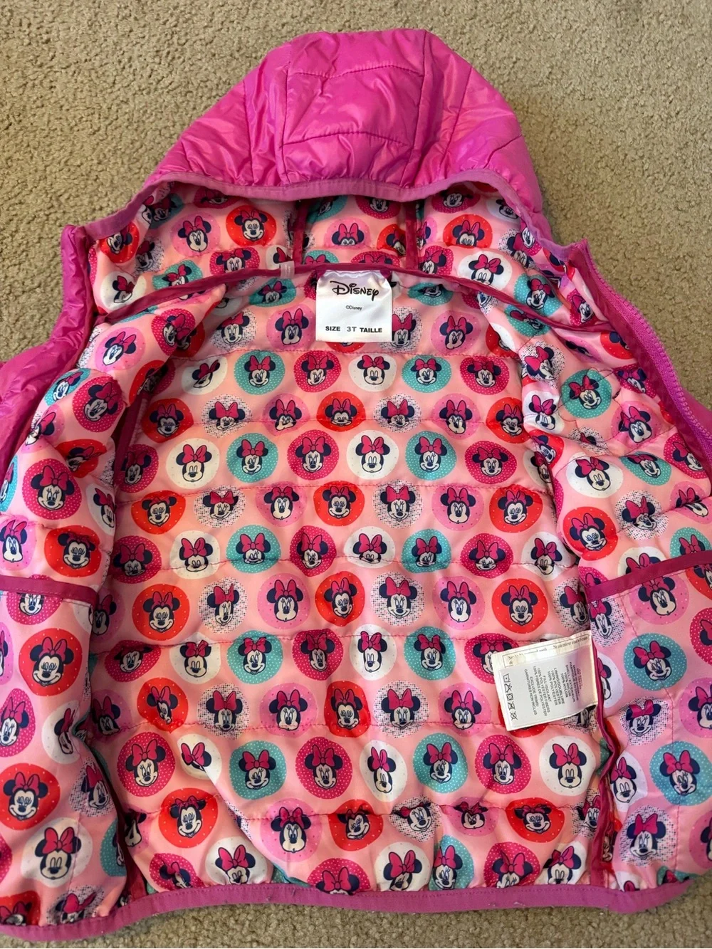 Disney Pink Minnie Hooded Puffer Jacket for Kids